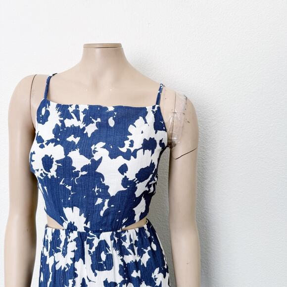 [Abercrombie & Fitch] Blue Crinkle Cutout High Neck Maxi Dress Pockets Size XLP - Picture 10 of 14